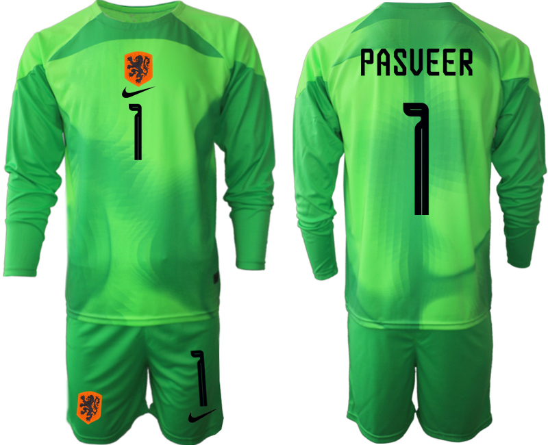 Men 2022 World Cup National Team Netherlands green goalkeeper long sleeve #1 Soccer Jersey->youth soccer jersey->Youth Jersey